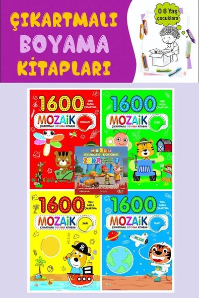3-6 yaş Mozaik Çıkartmalı Boyama Kitabım Seti (4 Kitap)- 1600'den Fazla Çıkartma ürün görseli 1