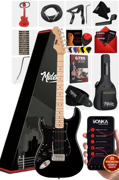 Midex RPH-31BK Solak Elektro Gitar Seti Maple Klavye Strat Kasa SSS Manyetik ürün görseli 1