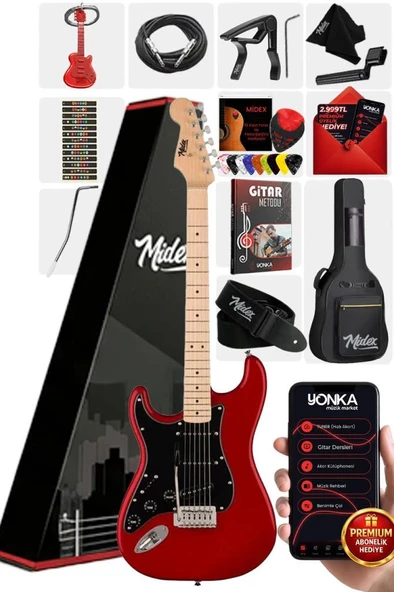Midex RPH-31RD Solak Elektro Gitar Seti Maple Klavye Strat Kasa SSS Manyetik ürün görseli 1