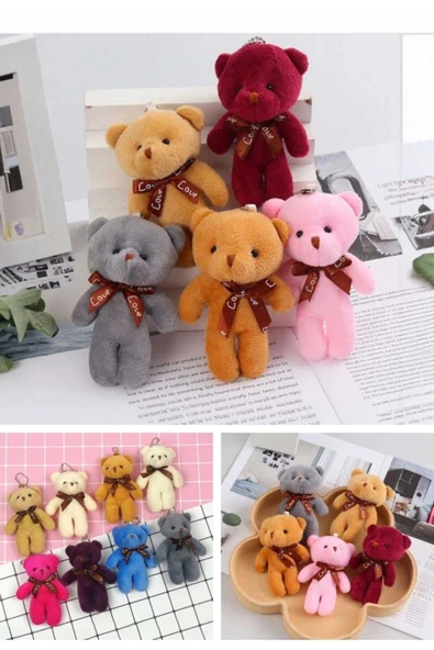 6 Adet Peluş Ayıcık Set Mini Yumoş Çanta Süsü Aksesuarı Anahtarlık Karışık Renk Çanta Süsü 11 cm ürün görseli 1