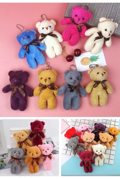 Çanta Süsü Aksesuarı Anahtarlık 12 Adet Peluş Ayıcık Set Mini Yumoş Karışık Renk Çanta Süsü 11 cm ürün görseli 1