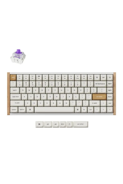 Keychron K2 HE RGB Manyetik Switch 2.4 GHz Kablosuz İngilizce Ahşap Kenarlı Beyaz Klavye ürün görseli 1