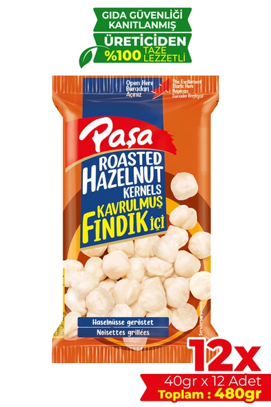 Paşa Kuruyemiş Kavrulmuş Fındık İçi 40 gr X 12 Adet (480 gr) ürün görseli 1