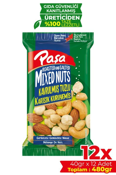 Paşa Kuruyemiş Kavrulmuş Tuzlu Karışık Kuruyemiş 40 gr X 12 Adet (480 gr) ürün görseli 1