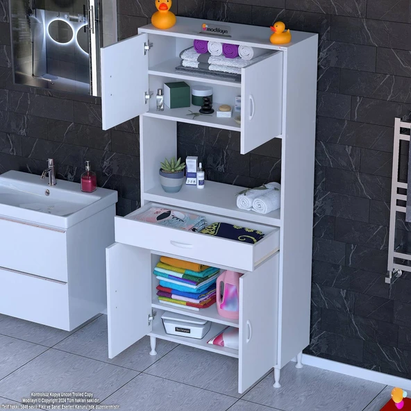 Modilayn ARDA Banyo Dolabı 75x173x32,5cm 1 çekmece 4 kapak ve 6 raflı İhtiyaca uygun kolay kurulum ürün görseli 1