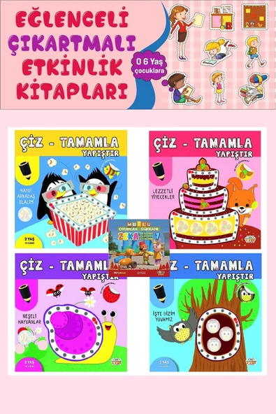 2 Yaş ve Üzeri Çiz Tamamla Yapıştır Seti (4 Kitap) ürün görseli 1