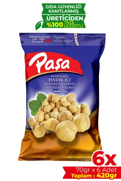 Paşa Kuruyemiş Kavrulmuş Fındık İçi 70 gr X 6 Adet (420 gr) ürün görseli 1