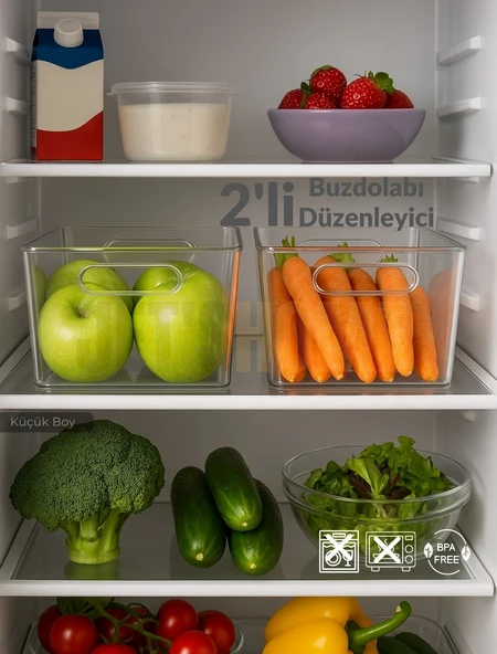 2'li Buzdolabı İçi Düzenleyici Saklama Organizeri Bpa Free Düzenleyici Darbeye Dayanıklı 27X18X9 cm ürün görseli 1