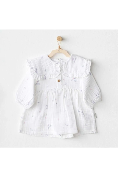 Andy Wawa Bebek Muslin Beyaz Elbise AC25585 ürün görseli 1