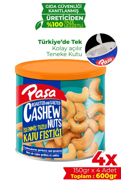 Paşa Kuruyemiş İşlenmiş Kaju Fıstığı Teneke Kutu 150 gr X 4 Adet (600 gr) ürün görseli 1