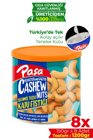 Paşa Kuruyemiş İşlenmiş Kaju Fıstığı Teneke Kutu 150 gr X 8 Adet (1200 gr) ürün görseli 1