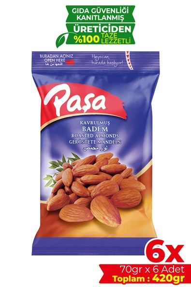 Paşa Kuruyemiş Kavrulmuş Badem İçi 70 gr X 6 Adet (420 gr) ürün görseli 1