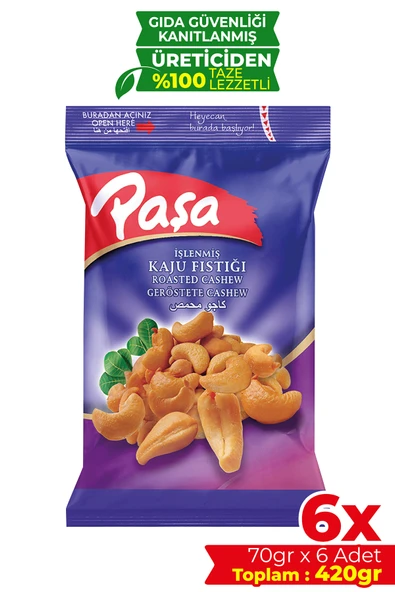 Paşa Kuruyemiş İşlenmiş Kaju Fıstığı 70 gr X 6 Adet (420 gr) ürün görseli 1