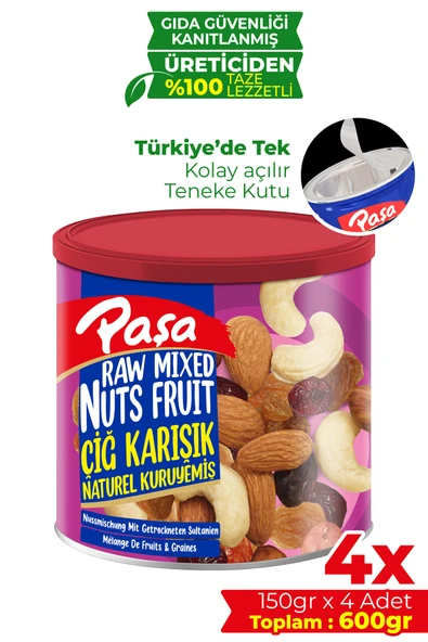 Paşa Kuruyemiş Çiğ Karışık Kuruyemiş Teneke Kutu 150 gr x 4 Adet (600 gr) ürün görseli 1