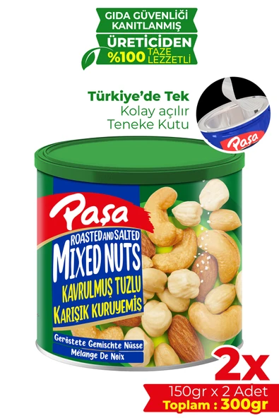 Paşa Kuruyemiş Kavrulmuş Karışık Kuruyemiş Teneke Kutu 150 gr X 2 Adet (300 gr) ürün görseli 1