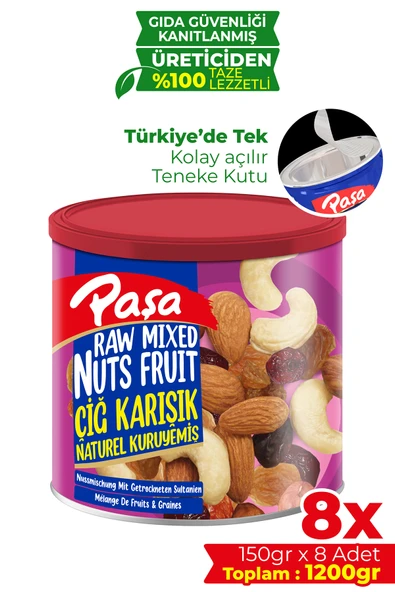 Paşa Kuruyemiş Çiğ Karışık Kuruyemiş Teneke Kutu 150 gr x 8 Adet (1200 gr) ürün görseli 1