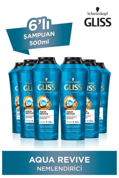 Gliss Aqua Revive Hyaluron Ve Deniz Yosunu Içeren Nemlendirici Şampuan 500 ml X 6 ürün görseli 1