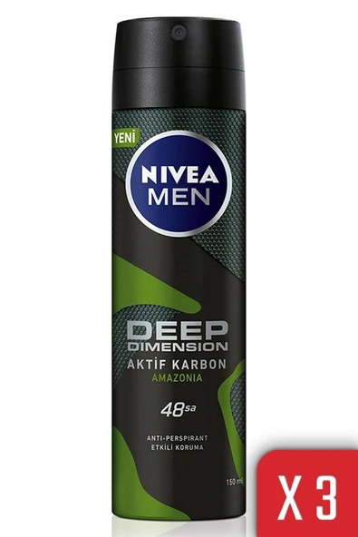 NIVEA Men Deep Dimension Amazonia Sprey Deodorant 150 Ml Erkek X 3 Adet ürün görseli 1