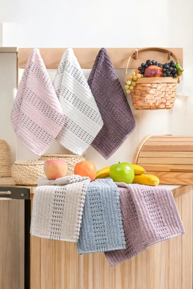 6 lı El Yüz Mutfak Havlusu Seti Zincir Desen 30 X 50 Cm ürün görseli 1