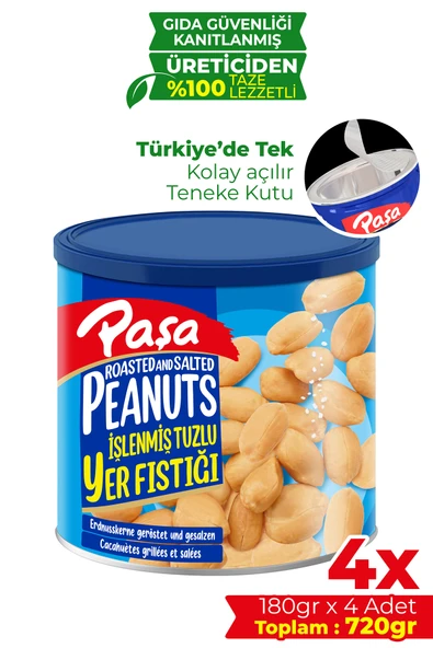 Paşa Kuruyemiş İşlenmiş Yer Fıstığı Teneke Kutu 180 gr x 4 Adet (720 gr) ürün görseli 1
