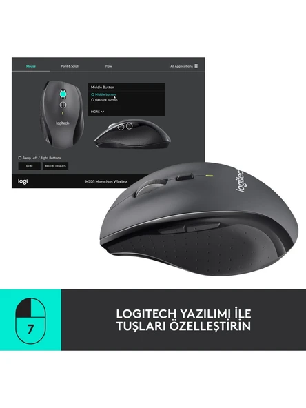 Logitech M705 Marathon 910-001949 Optik Kablosuz Mouse - Resim 4