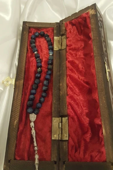 Akik Tesbih Tespih Akik Doğal Taş Tesbih Gümüş İmameli Ahşap Kutulu 10 mm Kesme Akik ürün görseli 1