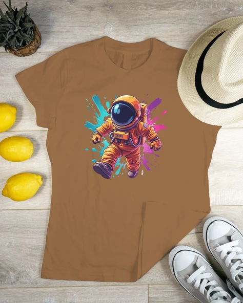 Astronot Desenli Renkli Splash Oversize Tişört  Bej, Siyah, Beyaz & Lacivert ürün görseli 1