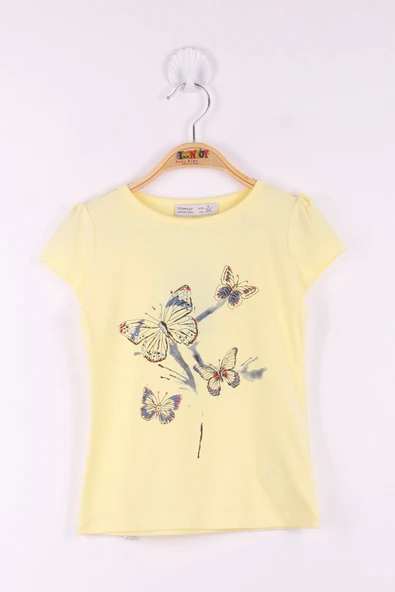 Toontoy Kız Çocuk  Kelebek Taş Baskılı T-Shirt ürün görseli 1