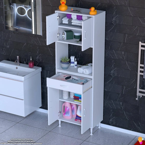 Modilayn ARDA Banyo Dolabı 65x173x32,5cm 1 çekmece 4 kapak ve 5 raflı İhtiyaca uygun kolay kurulum ürün görseli 1