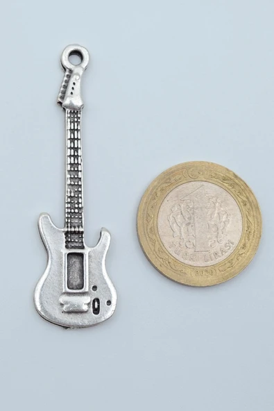 Elektro Gitar Gümüş Kaplama Örme Zincir Kolye - Resim 4