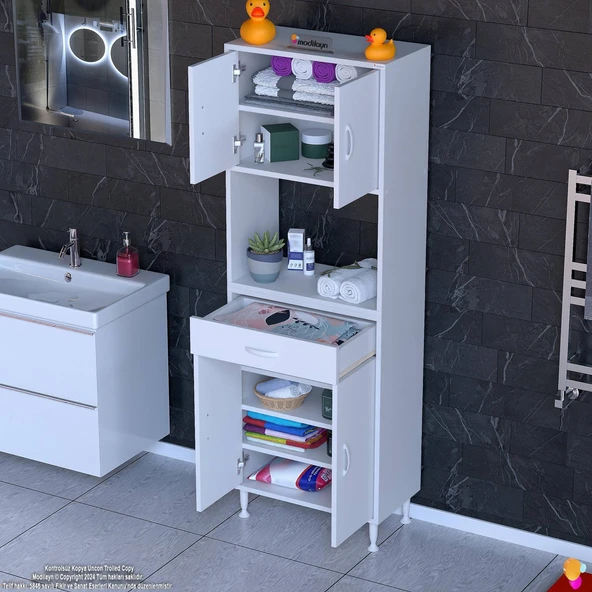 Modilayn ARDA Banyo Dolabı 60x173x32,5cm 1 çekmece 4 kapak ve 7 raflı İhtiyaca uygun kolay kurulum ürün görseli 1