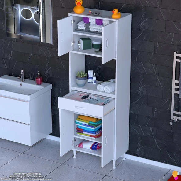 Modilayn ARDA Banyo Dolabı 60x173x32,5cm 1 çekmece 4 kapak ve 6 raflı İhtiyaca uygun kolay kurulum ürün görseli 1