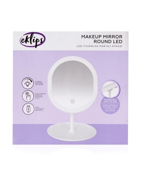 3 Renk Led'li Taşınabilir Şarjlı Işıklı OVAL Makyaj Aynası Beyaz Renk ürün görseli 1