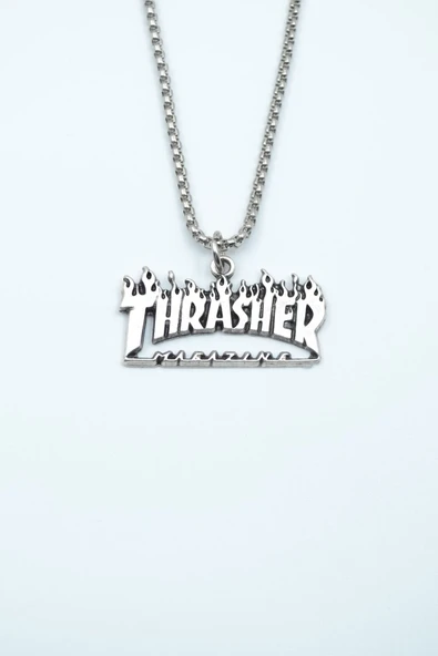 Thrasher Magazine Gümüş Kaplama Örme Zincir Kolye ürün görseli 1