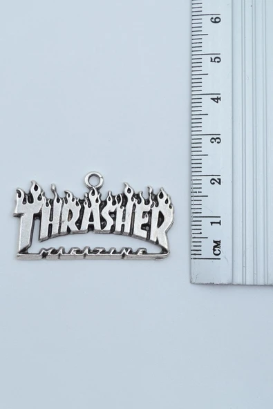 Thrasher Magazine Gümüş Kaplama Örme Zincir Kolye - Resim 3