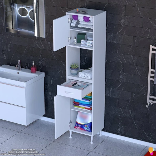 Modilayn ARDA Banyo Dolabı 45x173x32,5cm 1 çekmece 2 kapak ve 5 raflı İhtiyaca uygun kolay kurulum ürün görseli 1