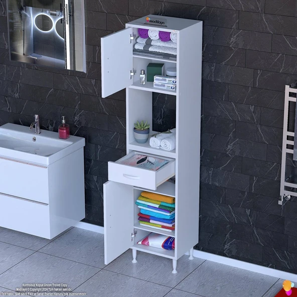 Modilayn ARDA Banyo Dolabı 50x173x32,5cm 1 çekmece 2 kapak ve 6 raflı İhtiyaca uygun kolay kurulum ürün görseli 1