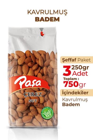 Paşa Kuruyemiş Kavrulmuş Badem 250 gr X 3 Adet (750 gr) ürün görseli 1
