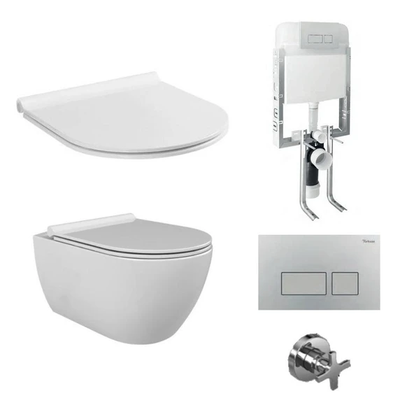 Turkuaz Cerastyle City Rimless Kanalsız Asma Klozet ve Gömme Rezervuar Tam Set Bella Kapak ürün görseli 1
