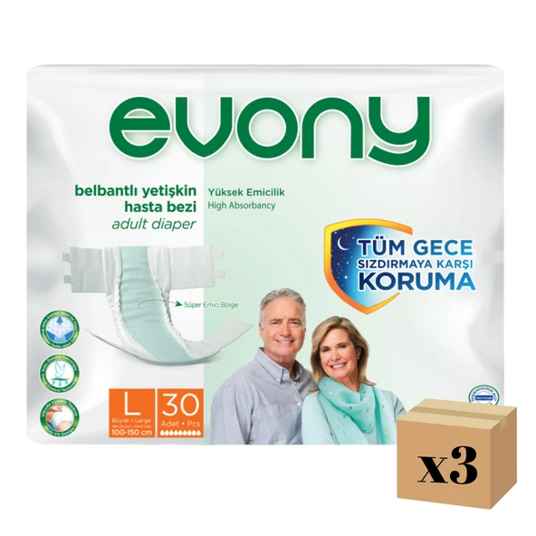 Evony Belbantlı Büyük Boy L 30'lu 3 Adet Hasta Bezi ürün görseli 1