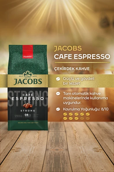 Jacobs Cafe Espresso Strong Çekirdek Kahve 500 gr x 2 Adet - Resim 3