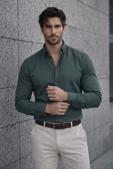 Likralı Regular Fit Nefes Alabilir Klasik Erkek Oxford Gömlek - Çam Yeşili ürün görseli 1