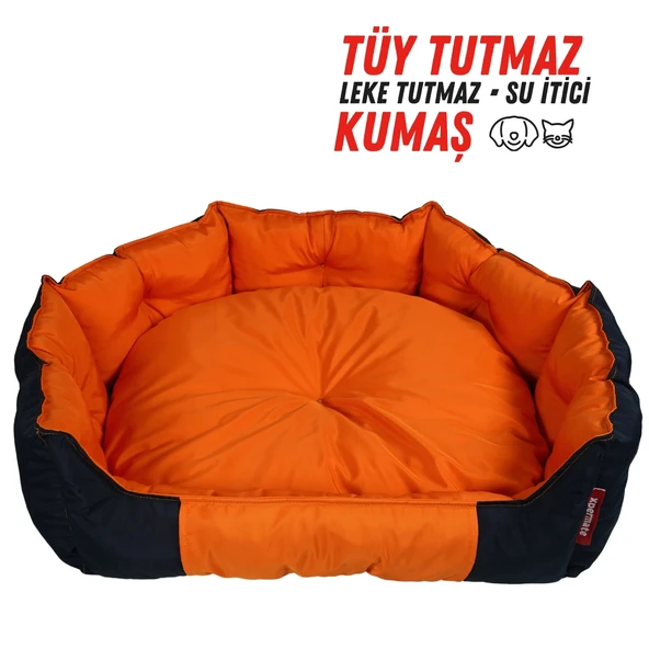 XPERMATE Kedi Yataðý Ve Köpek Yataðý Tüy Tutmaz Kumaþ,75x80x28 Turuncu Lacivert Býscuýt ürün görseli 1