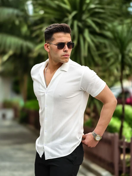 Fitilli Fit Gömlek - Beyaz ürün görseli 1