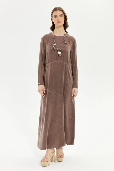 Müsemma Uzun Kol Maxi Elbise - Minimalist, Günlük, Doğal Kumaş ürün görseli 1