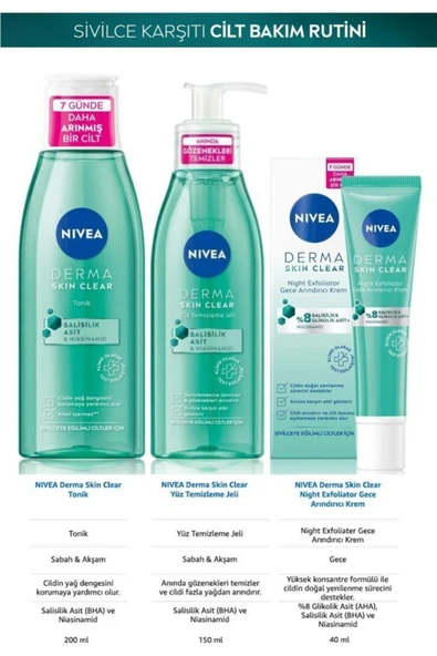 NIVEA Derma Skin Clear Night Exfoliator-sivilceli Ciltler Cilt Bakım Seti ürün görseli 1