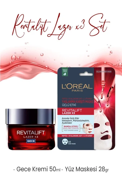 L'OREAL PARİS Loreal Paris Revitalift Lazer Gece Kremi 50 ml ve Maske 28 gr ürün görseli 1