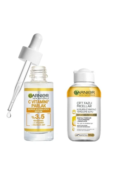 GARNİER C Vitamini Aydınlatıcı Serum-30ml+ Çift Faz Micellar Kusursuz Makyaj Tem.suyu 100ml ürün görseli 1