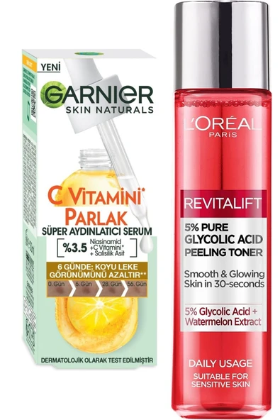 GARNİER L'Oreal Paris Revitalift Leke Karşıtı Tonik 180ml + Garnier C Vitamini Süper Aydınlatıcı Serum 30ml ürün görseli 1