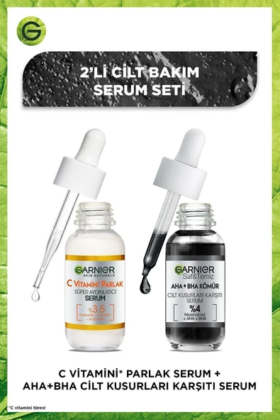 GARNİER 2'li Serum Seti - Aha+bha Cilt Kusurları Karşıtı Serum & C Vitamini Parlak Süper Aydınlatıcı Serum ürün görseli 1
